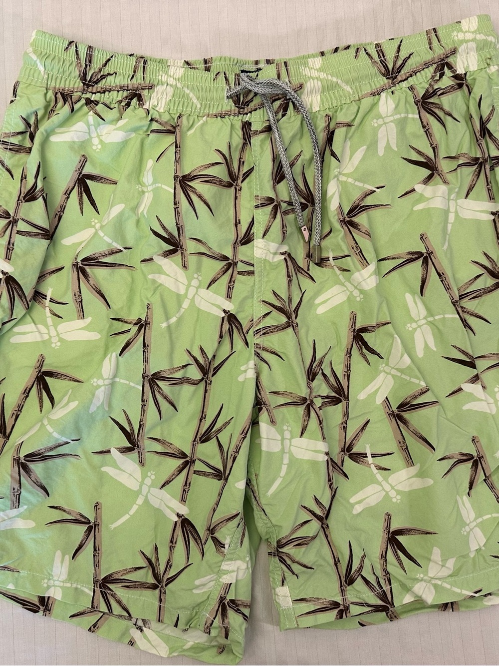 Vilebrequin Swim Trunks 3XL Lime Green Bamboo Dragonfly Print Long Cut